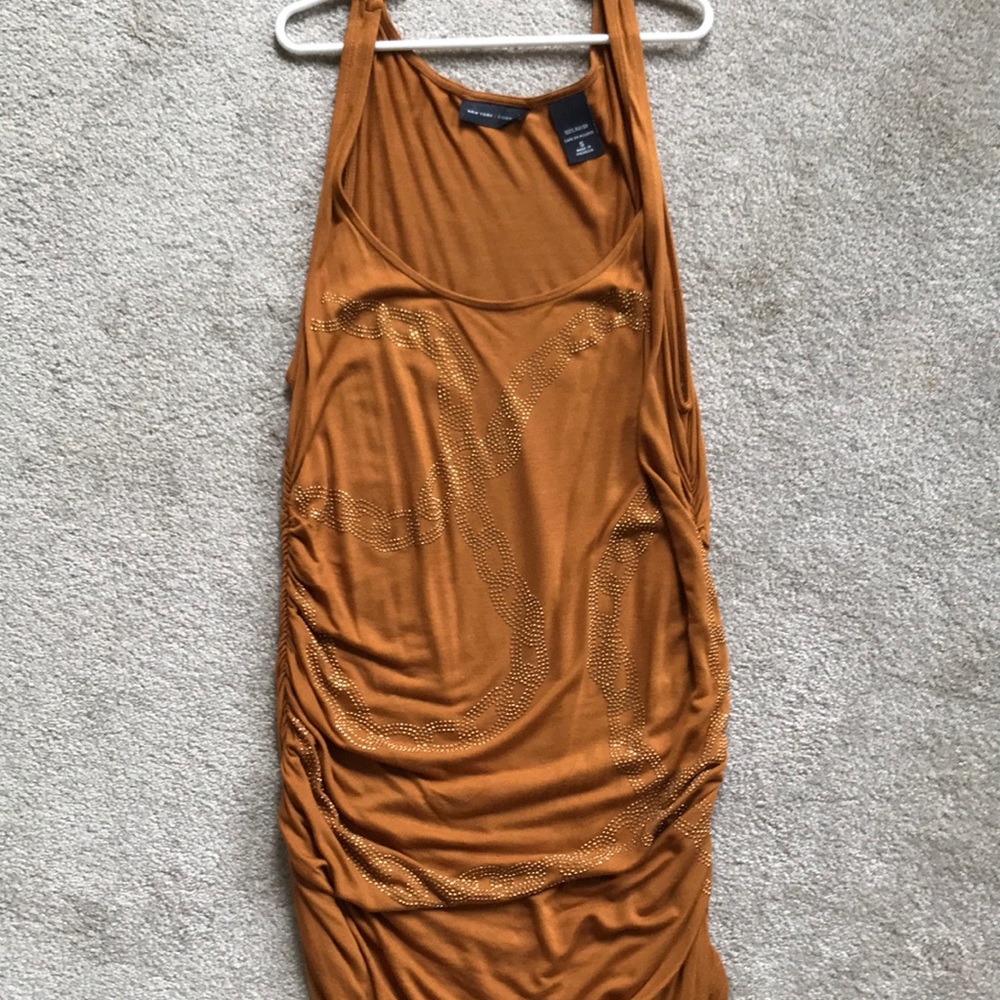 Beautiful, modestly beaded, dark mustard top. NWOT